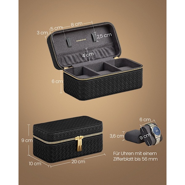 Rootz Watch Box - Urkasse - Urorganisator - PU-læder - Imiteret ruskind - 10cm x 20cm x 9cm