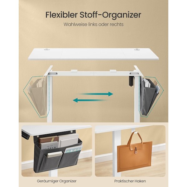 Rootz elektrisk stående skrivebord - Højdejusterbart skrivebord - Sit Stand-skrivebord - Spånplade og stål - 60 cm x 120 cm x 120 cm - Sky hvid
