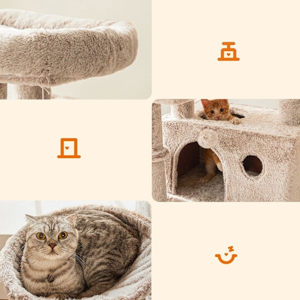 FEANDREA kattskrapstolpe - Kattträd - Katttorn - Plyschyta - Observationsplattformar - Mysig grotta - Solstol - Rejäl hängmatta - Sisalstolpar - Trapp