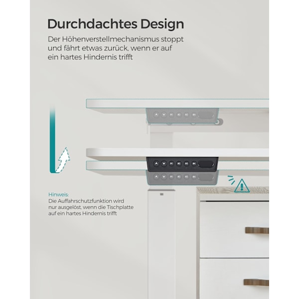Rootz Electric Seisomapöytä - Säädettävä pöytä - Istuinpöytä - Lastulevy teräsrunko - Kuitukangas - 60 cm x 140 cm x (72-120) cm - White-Dove Grey - 1
