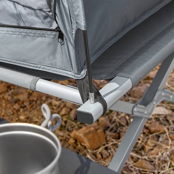 Rootz Allt-i-ett campingset - Pop-up-tält - Bärbar tältsäng - Sovsystem utomhus - Slitstark Oxford-nylon - Myggskydd - Enkel transport - 193 cm x 160