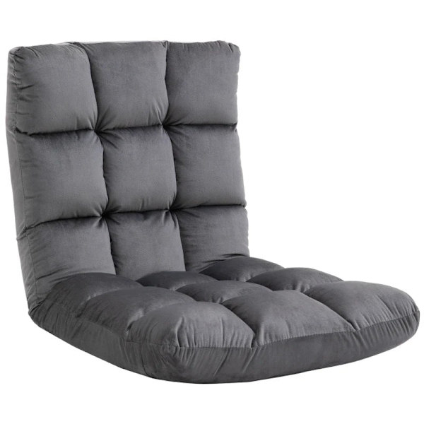 Rootz Fåtölj - Gästmadrass - Golvstol - Justerbart ryggstöd - Velourlook - Sittdyna - Grå - 55 cm x 71 cm x 53,5 cm