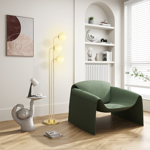 Rootz Modern 3 Shade Floor Lamp - Justerbar belysning - Guldtonlampa - Fotomkopplare - 41-55L X 28W X 165H CM