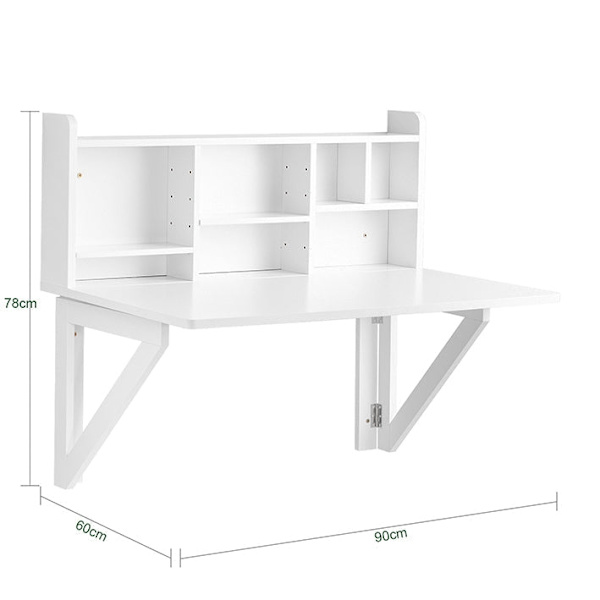 Rootz Väggmonterat hopfällbart bord - Matbord - Garderob med hyllor - Justerbar förvaring - Utrymmesbesparande design - Enkel montering - Vit - 90cm x
