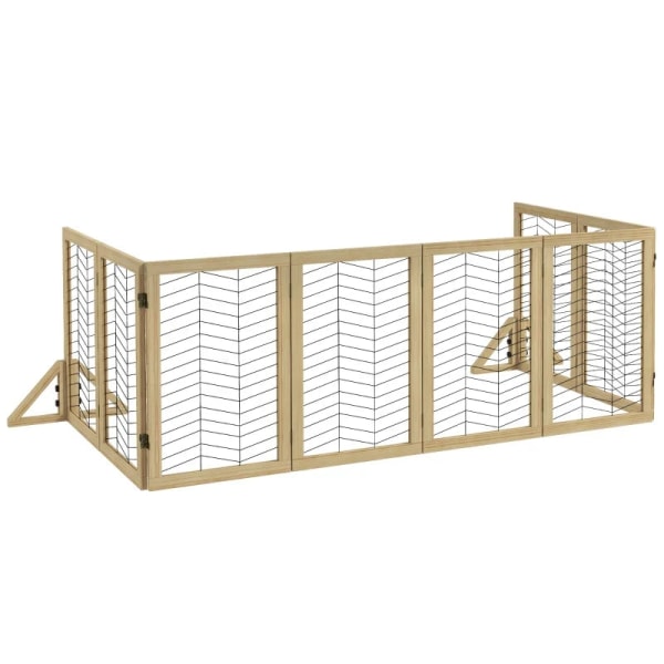 Rootz Dog Gate - Trappportspärr - Vikbar - Utrymmesbesparande - Furu - Natur - 375 cm x 44 cm x 70 cm