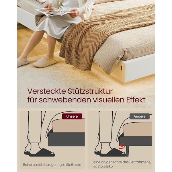Rootz Bed Frame - Platform Bed - LED -valaistus - Latausasema - tukee 455 kg - 213 cm x 167cm x 90cm - pilvivalkoinen