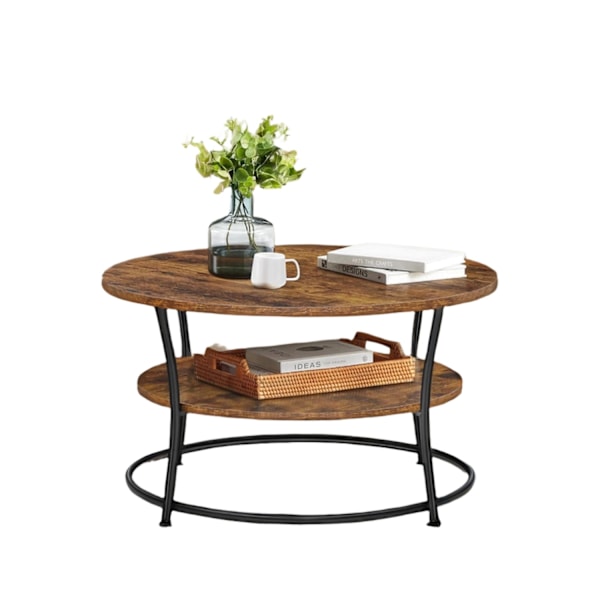 Rootz Round sofabord - Sofatisk med hylde - Stue Bord - Holdbart træspanel og stål - 80 cm x 45 cm