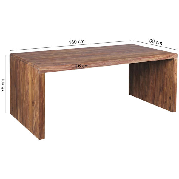 Rootz skrivebord massivt træ Sheesham computerbord 180 cm bredt ægte træ design arkiveringskontorbord i landlig stil
