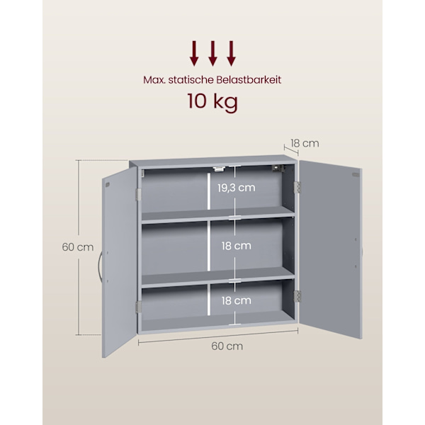 Rootz Dove Grey Badeværelsesskab - Opbevaringsorganisering - MDF møbel - 18cm x 60cm x 60cm - Letvægts - Nem montering