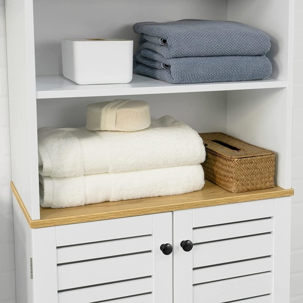 Rootz Bathroom Högskåp - Högskåp - Förvaringsskåp med 3 hyllor och 2 dörrar - B60 x D30 x H160cm