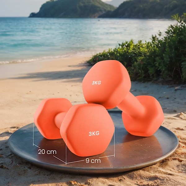 Rootz Dumbell Set - Free Wights - Träningsvikter - Hållbar neoprenbeläggning - 13,5 cm x 6,5 cm x 9 cm - Orange - 2 x 1 kg