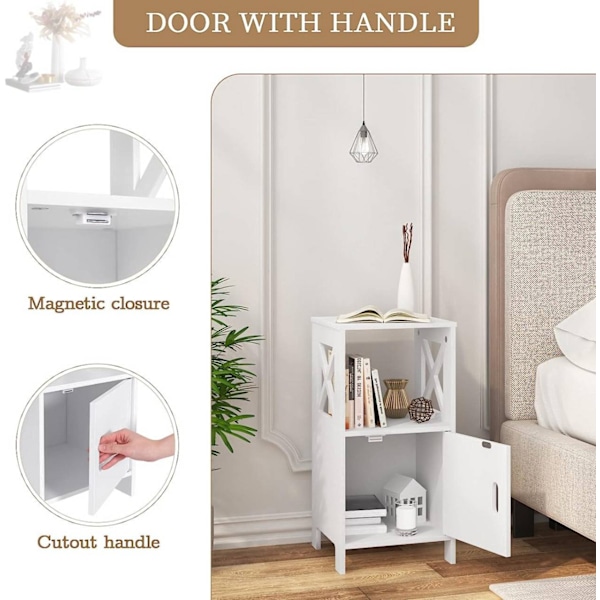 Rootz Lille sengebord - Natbord - Sidebord - Hvid skandinavisk design - Rummelig opbevaring - 30cm x 60cm x 30cm