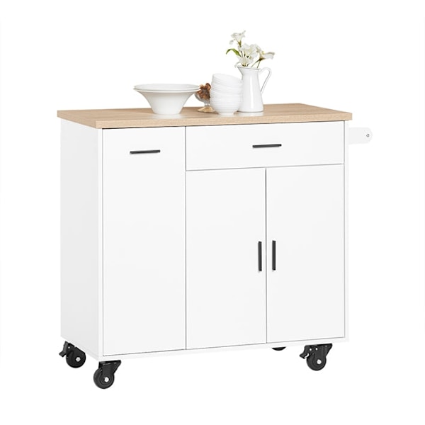 Rootz Kitchen Cart - Rolling Kitchen Island - Mobile Storage -vaunu - Säädettävä hylly - 105x92x46cm
