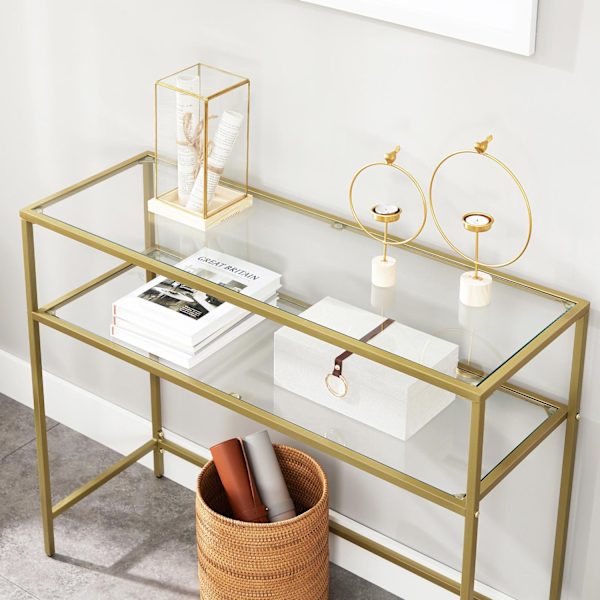 Rootz Gold konsolbord - metalglas entrébord - sofabord - 20 kg Max belastningskapacitet - 100 cm x 35 cm x 80 cm