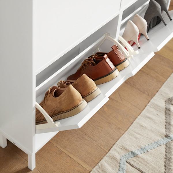 Rootz White Shoe Cabinet - Skoorganisator - Skoförvaring - Design med 4 flikar - Robust konstruktion - Väggmonterbar - 100cm x 91cm x 19cm