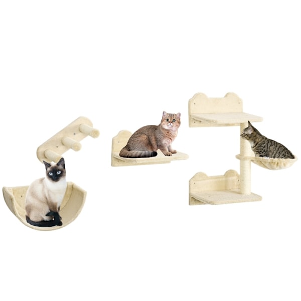 Rootz Cat Klatrevægsæt - Kattetræ - Kitty Tower - Kattelegetøj - Spånplader og plys - Fremmer sundhed og glæde - Dimensioner: 40 cm x 28 cm x 73 cm