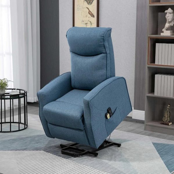 Rootz Massagestol - Ståhjälp - Avslappningsstol - Inklusive fjärrkontroll - 1 sidficka - Fotstöd - Polyester - Blå - 53L x 52W x 49,5H cm