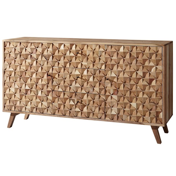 Rootz Room Senkki 140x78,5x40 cm Senkki Massiivipuinen Akaasiakaappi Ruskea - Maalaistyylinen lipasto, 3 laatikkoa ja 2 ovea - Eteisen kaappi aitoa pu