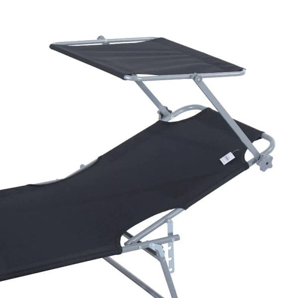 Rootz Solseng - Haveseng - Liggestol Strand - Sammenklappelig liggestol - Med solafskærmning - Sort - 187 x 58 x 36 cm