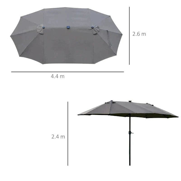 Rootz Dobbeltsidet Parasol - Parasol - Parasol - Med LED Solar Lights - Mørkegrå - 440 x 260 cm