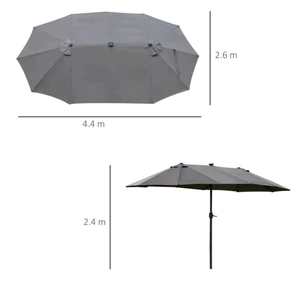 Rootz Dubbelsidigt Parasoll - Parasoll - Parasoll - Med LED Solar Lights - Mörkgrå - 440 x 260 cm