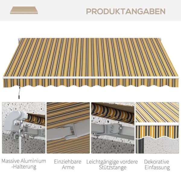Rootz Markissolskydd - Solskydd - Utomhusskydd - Slitstark polyester - Enkel användning - Väderbeständig - 3,5 m x 2,5 m - Gul + Grå