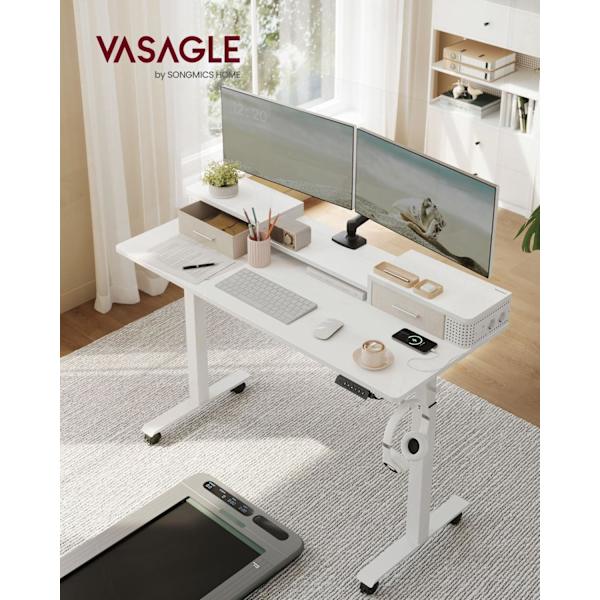 Rootz Cloud White Desk - Työpöytä - Kirjoituspöytä - Lastulevy - Teräsrunko - Oxford-kangas - Säädettävä korkeus - Säilytyskoukut - Helppo koota - 60c