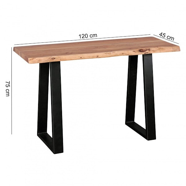 Rootz Modern Design Kontorbord - Bord i massivt træ - Trækant - Trapezformede metalben - Håndlavet - Akacietræ - 118 cm x 41 cm x 76,5 cm