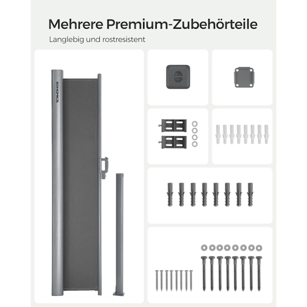 Rootz Sidefortelt Privacy Screen - Balkonskærm - Terrassevindbeskyttelse - Nem montering - Aluminiumsramme - Polyesterstof - 160cm x 300cm x 200cm