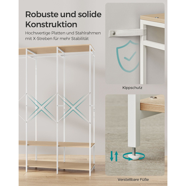 Rootz Tøjstativ Organizer - Beklædningsstativ - Garderobeopbevaring - Stålspånplade - 40 cm x 141 cm x 180 cm