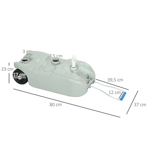 Rootz avloppsvattentank - 40L rullbar - Sprintz-fri - Metallhandtag - Flexibel användning - Hållbar HDPE-plast - Grå - 37L x 23W x 80H cm