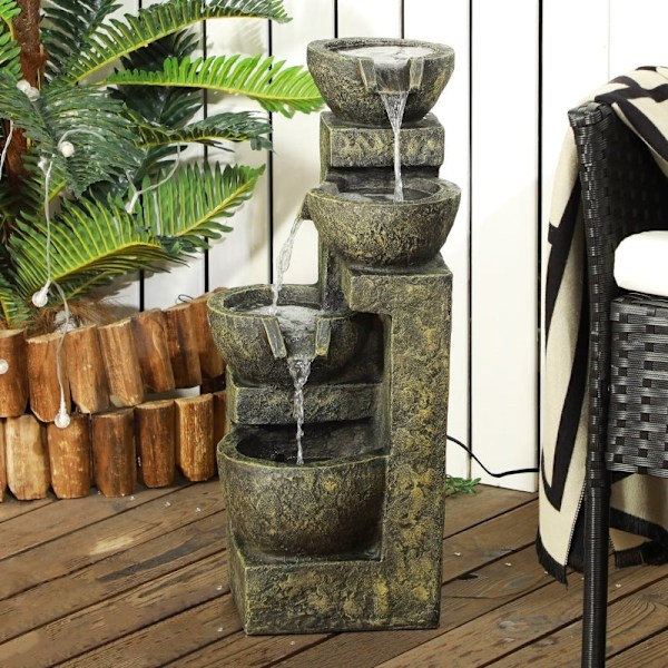 Rootz Garden Fountain - Ulkovesiominaisuus - Koristeellinen vesiputous - Säädettävä nopeus - Vintage Design - Tasainen veden virtaus - 25 x 24 x 60 cm