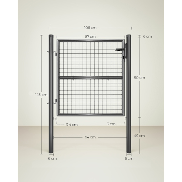 Rootz Grey Garden Gate - Sisäänkäynti - Turva-aita - Galvanoitu teräs - Helppo asennus - Säänkestävä - 106cm x 100cm x 150cm