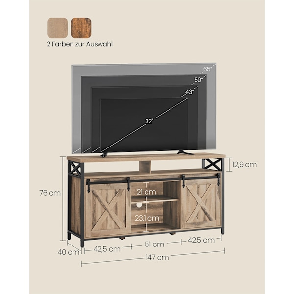 Rootz TV -kabinet - Stand - Media Console - Robust stål - 40 x 147 x 76 cm - Op til 65 "TVS - Brown Black
