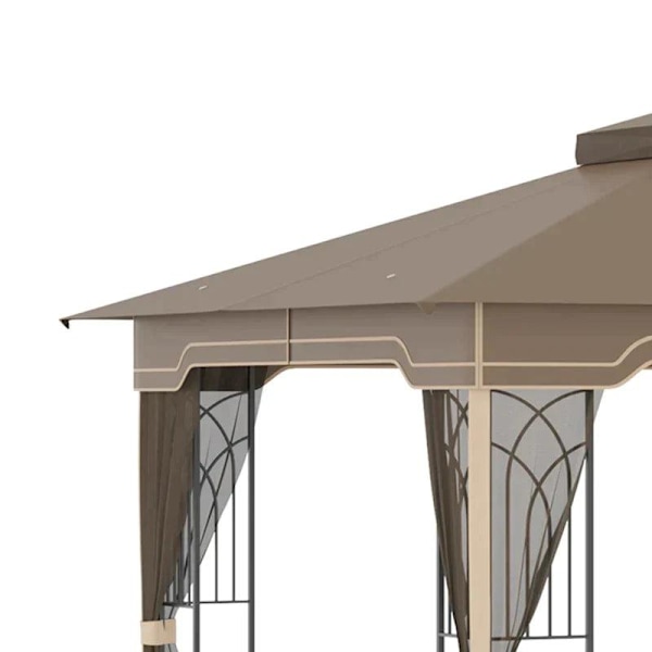 Rootz Gazebo - Puutarhapaviljonki - Puutarhateltta - Juhlateltta - Hyönteisverkot ja kulmahyllyt - Metalli/polyesteri - Ruskea/Beige - 3,7 x 3 m