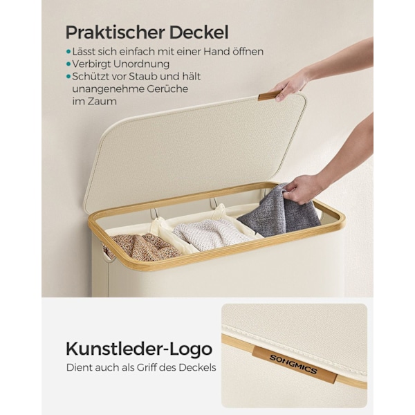 Rootz Portable Cream White Folding Tvättkorg - Korg - Hopfällbar förvaringsfack - 600D Oxford-tyg - Bambu - Glasfiberstänger - Lättvikts - Hållbar - U