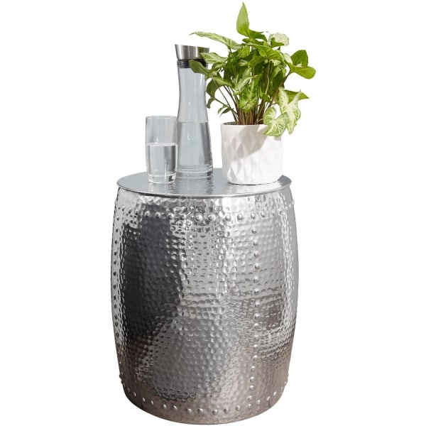 Rootz sivupöytä 42x49x42cm alumiini hopea pöytä itämainen pyöreä - Pieni Hammerschlag Abstellisch - Designer arkistointipöytä metalli moderni - Kapea