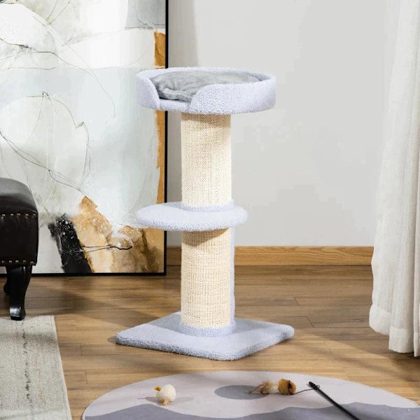 Rootz Cat Tree - Leikkipuu - Raaputustolppa alustalla - Sisal E1 lastulevypehmo - Vaaleansininen - 45 x 45 x 91 cm