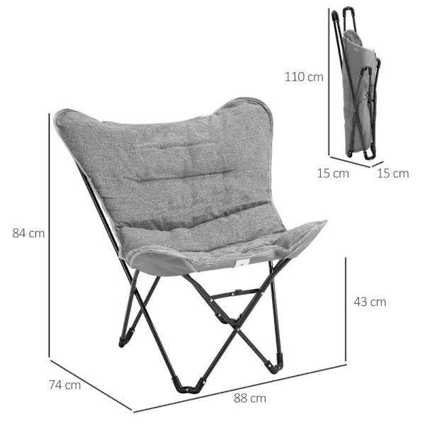 Rootz Campingstol - Fällbar Campingstol - Fällstol - Stål/Polyester - Ljusgrå - 88 x 74 x 84 cm