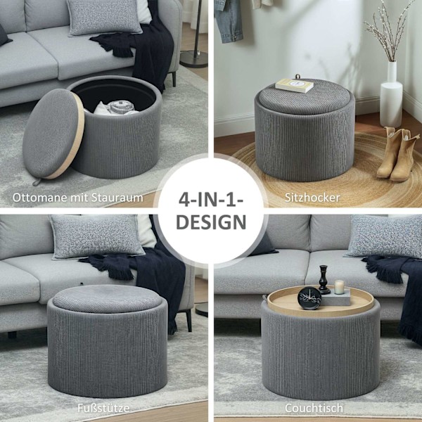 Rootz Storage Stool - Jalatuki - Storage Ottomaanien - Piilotettu säilytys - Ø56 x 42H CM - Harmaa johtokangas - Tyylikäs ja toimiva muotoilu