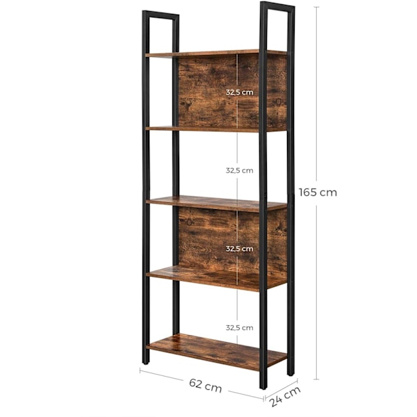 Rootz Køkkenskab - Reol Industriel - Skabe - Stigeskab 5 Lag - 62 x 24 x 165 cm