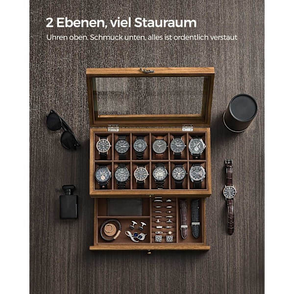 Rootz Watch Box - Organizer - Förvaringsväska - Massivt valnötsträ - 30cm x 20cm x 8cm