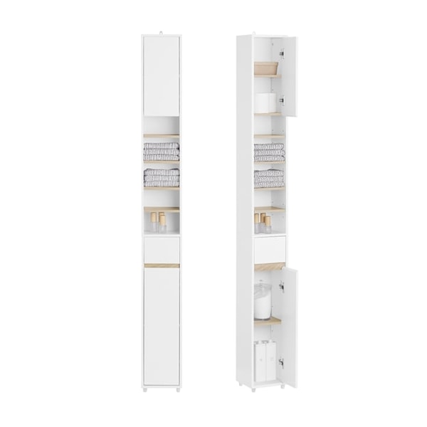 Rootz Tall Badeværelsets skab - Opbevaringsenhed - Arrangør - Alsidig opbevaring - 20x180x20cm - MDF E1 Malet - Justerbare hylder - Sikker og ikke -sl