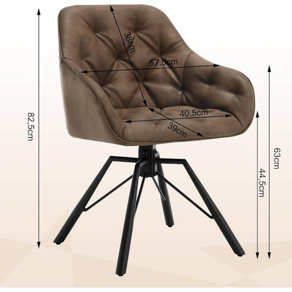 Rootz matstol - köksstol - snurrstol - konstläder - 57,5 ​​cm x 82,5 cm x 53 cm