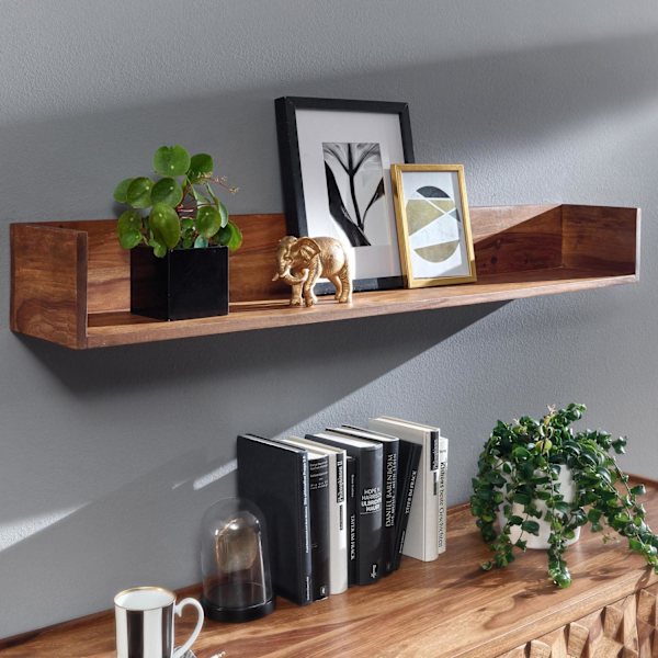 Rootz væghylde 120x15x20 cm massiv sheesham træ hængende hylde moderne svævende - Stor design svævende hylde - Hylde Hængende Stue - bogreol væg