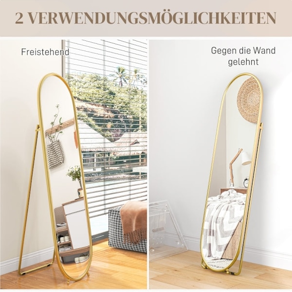 Rootz spegel i full längd - Stående spegel - Rostsäker metallram - Elegant oval form - Klar reflektion - 40 cm x 41 cm x 159 cm