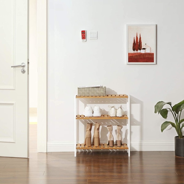 Rootz Skohylde - Skohylde - Bambus - Stativ - 3 niveauer - Hvid - Beige - 60 x 26 x 66 cm