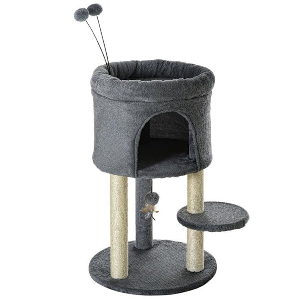 Rootz skrapstolpe - Med hus - Plattform - Leksaksboll - Sisal - Grön + Krämvit - 44,5 x 44,5 x 73,5 cm