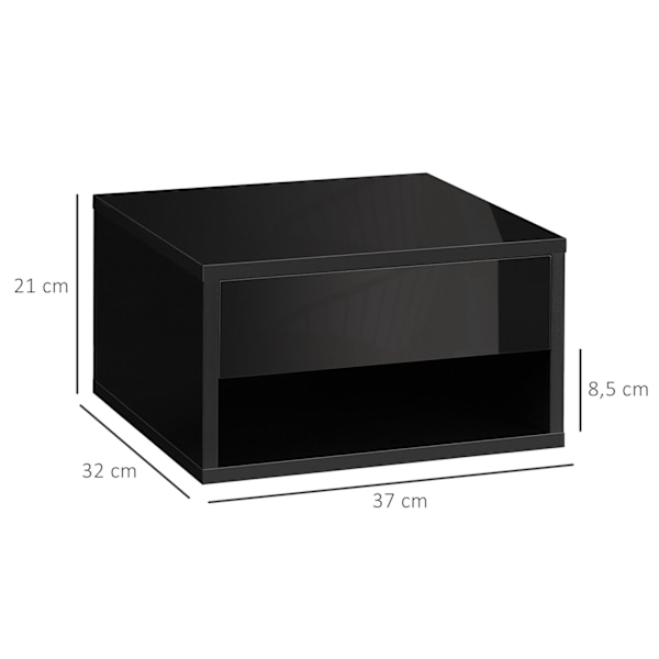 Rootz Set med 2 väggmonterade sängbord - Nattningsbord - Flytande hylla - Space -Saving Design - 37L x 32W x 21h cm svart