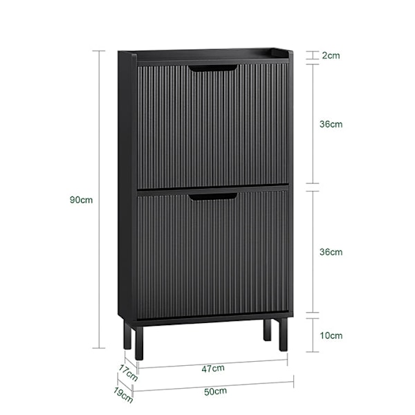 Rootz Folding Shoe Organizer - Skoskab - Opbevaringsenhed - Stabil konstruktion - 50x90x19cm, holder 12 kg, MDF & metal, sort